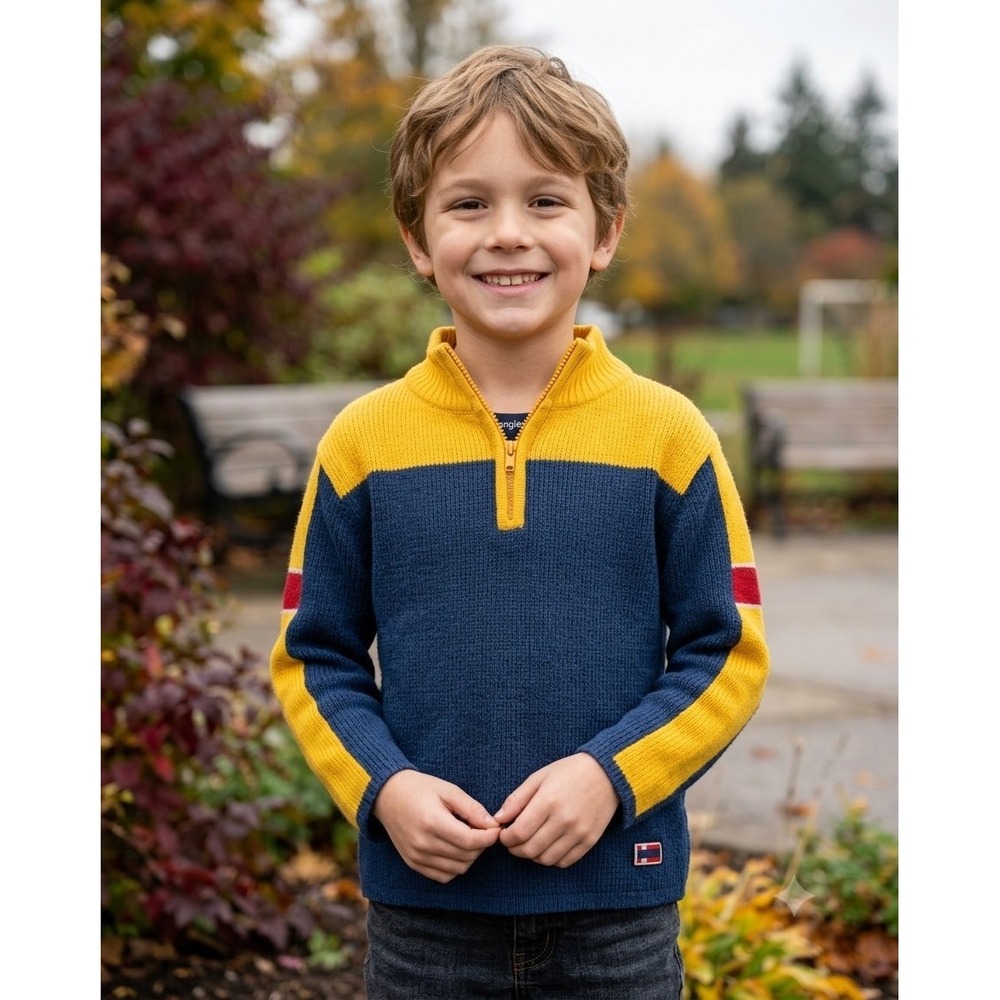 Vintage Bugle Boy Quarter Zip Sweater Boys Size‎ 5 Preppy Knit Pullover Blue